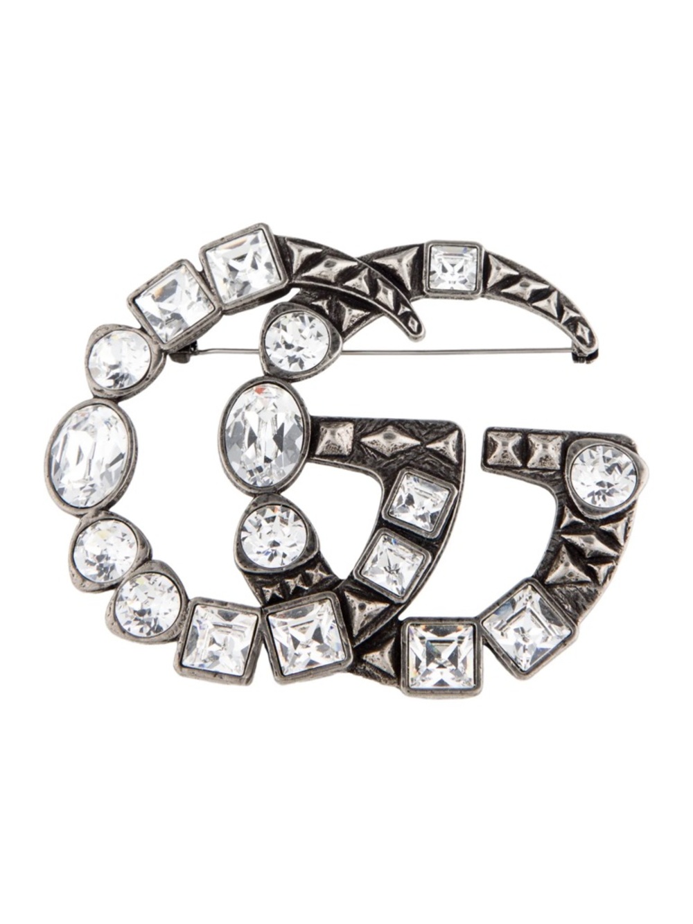 Gucci Metal Crystal Double G Brooch Silver
